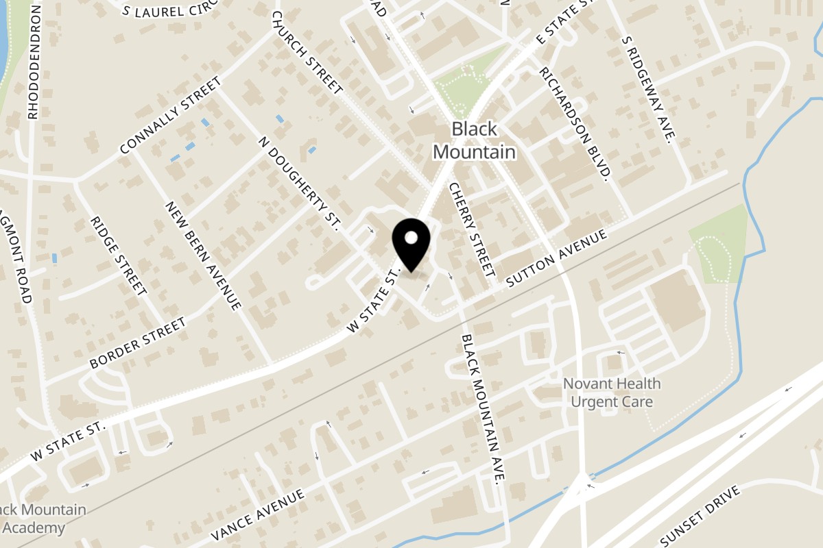 Map showing the location of Thai Basil on 227 W State St in Black Mountain