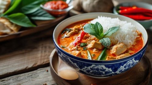 Thailand tradition red curry with beef,pork or chicken menu in thai.